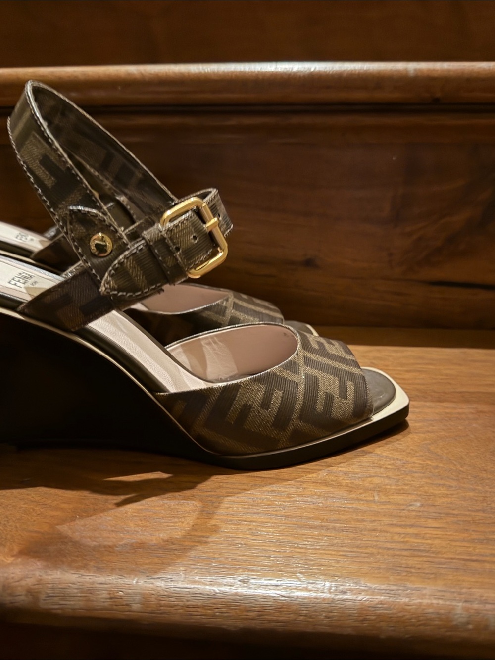 Fendi Brown Monogram Block Heel Sandals with Cream Platform size 38 (7.5). - Picture 9 of 9